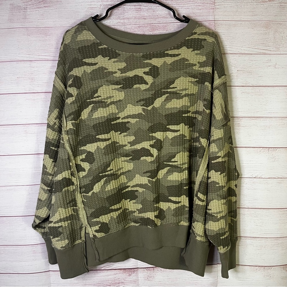 American Eagle Outfitters NEW Big Hug Olive Green Waffle Sweatshirt Small